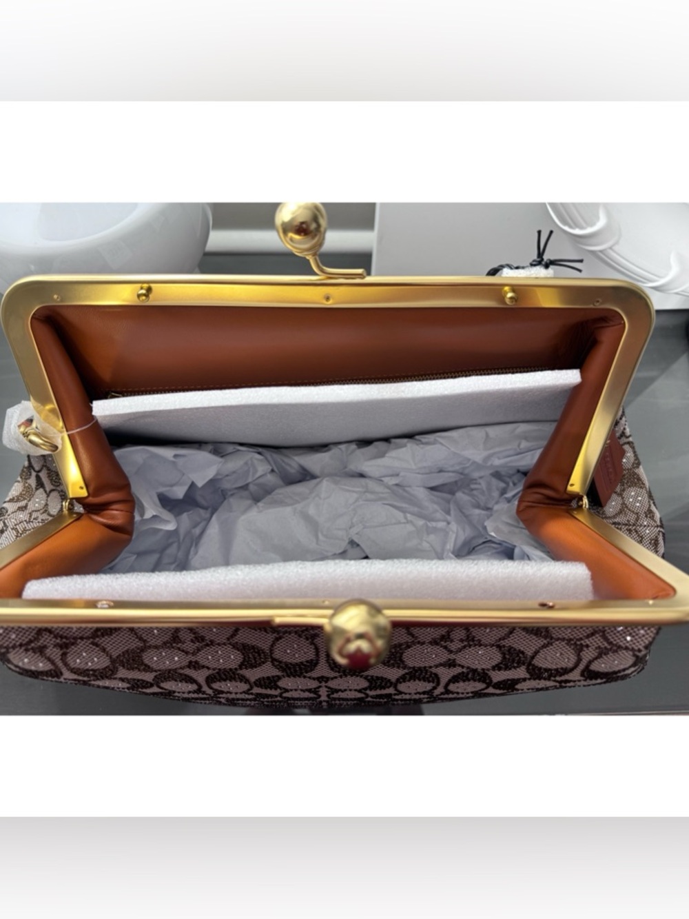COACH Large Kisslock Frame Bag In Crystal Signature Jacquard - Picture 8 of 14